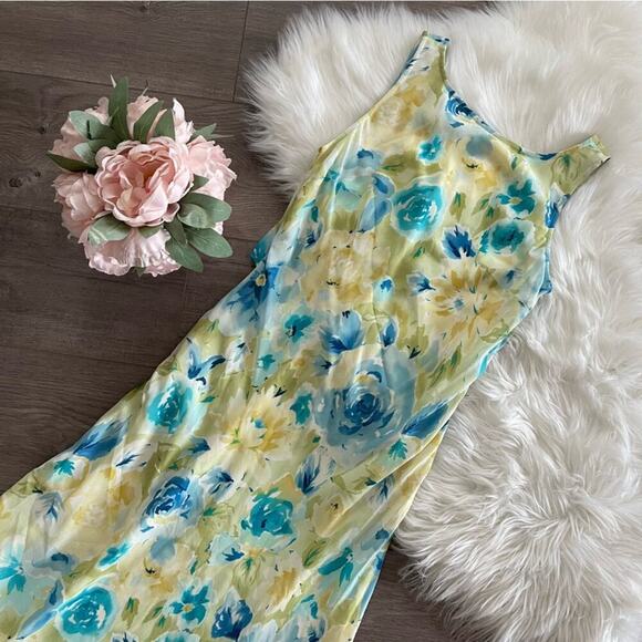Vintage Ann Taylor Silk Light Green Floral Low Cut Tie Back Maxi Dress 6 - Picture 2 of 5